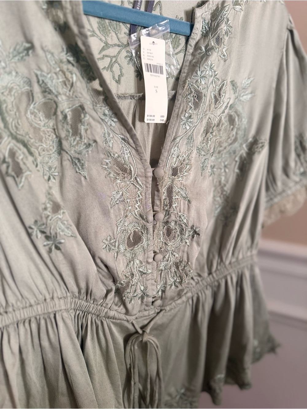 Anthropologie Embroidered V-neck Peplum Blouse - Desert Sage - Picture 8 of 11